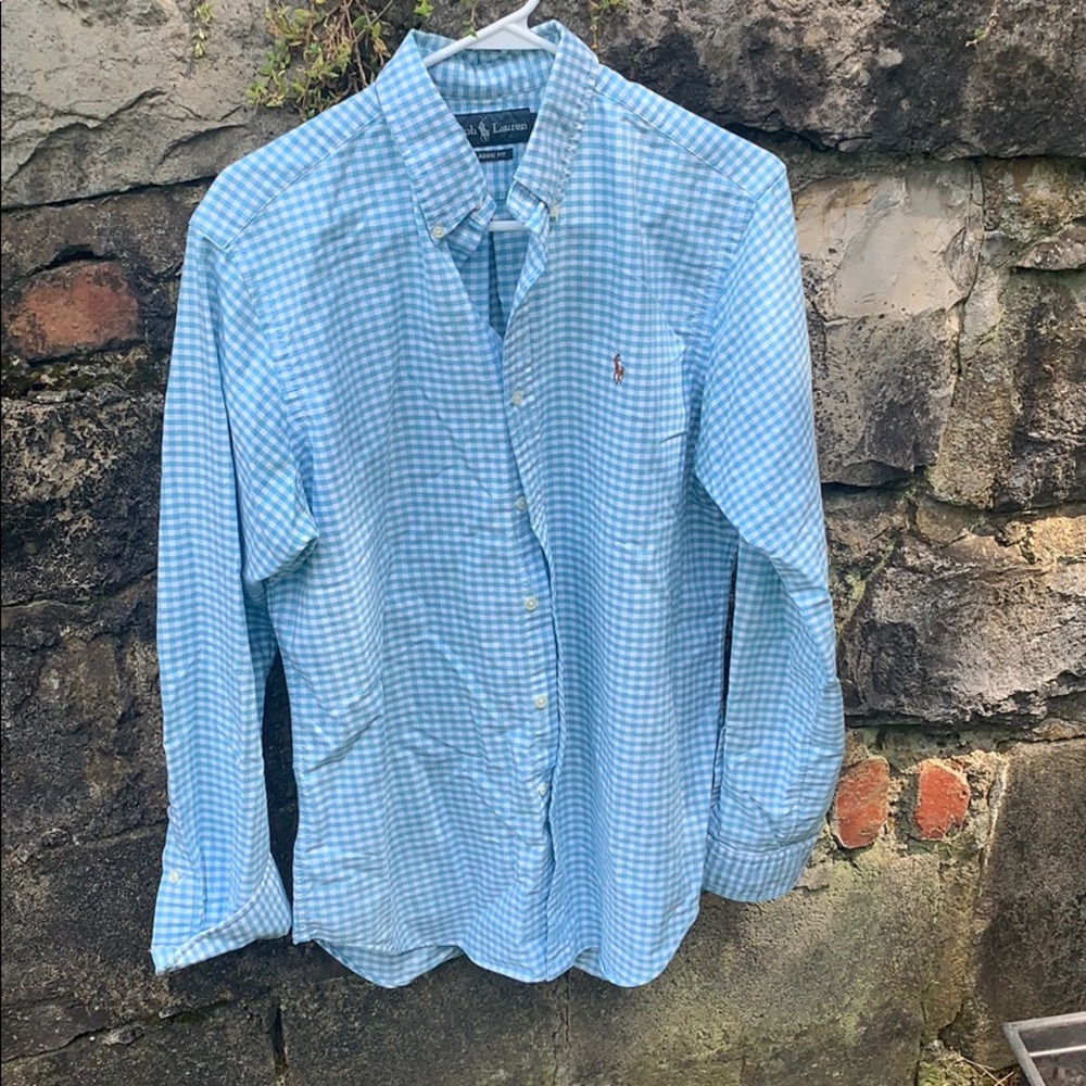 Blue checked polo shirt